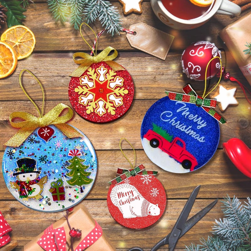 Juome Christmas Ornaments Resin Molds Silicone, 4 Pcs Round Shape Pendant Christmas Molds for Epoxy Resin, DIY Crafts Keychain Making Christmas Tree Decorations - Image 3